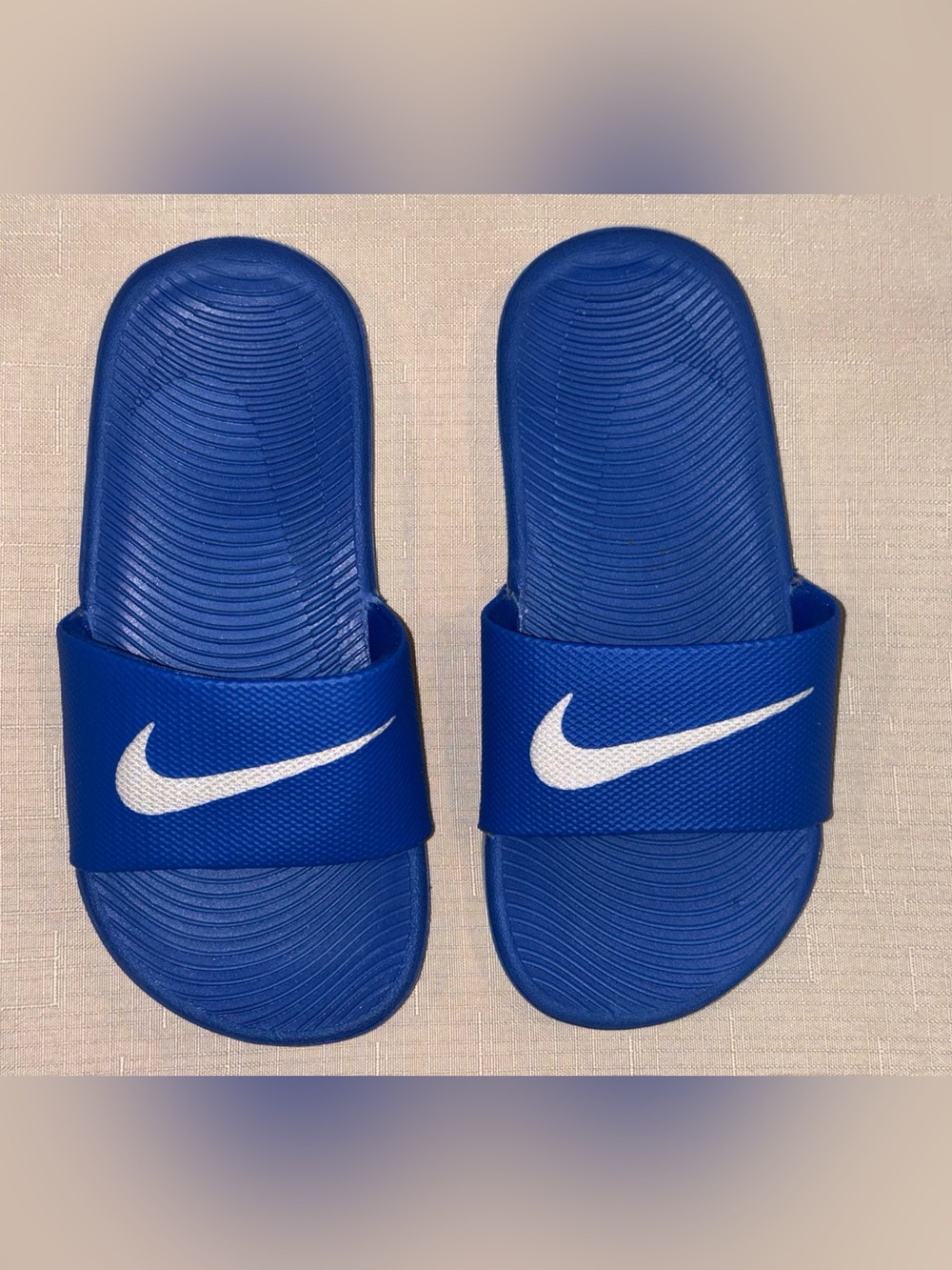 Nike Kids Royal Blue Slide Sandals with White Swoosh